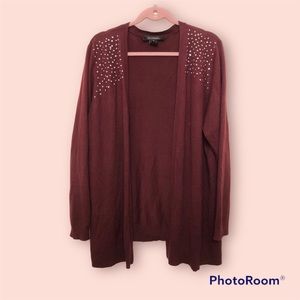 Maroon studded rhinestone cardigan
